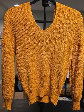 Source Unknown Textured V-Neck Sweater in Mustard